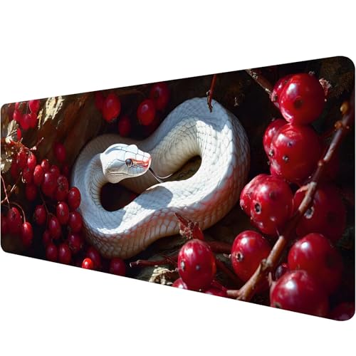 Alfombrilla Ratón Rojo, Alfombrilla de Ratón para Juegos, Serpiente Mouse Pad XXL 1200 x 600 x 3 mm, Mousepad con Bordes Cosidos, Grande Mousepad con Antideslizante Base de Goma, Regalo Hombre Z-4
