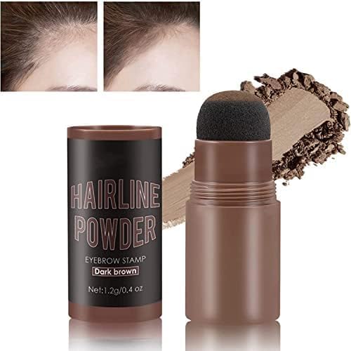 ERVY Natural Hairline Powder, Hair Shading Sponge Pen, Hairline Shadow Powder Stick, Quick Hair Root Touch-Up, Paired With 2 Pairs Of Eyebrow Stamp (DARK BROWN)