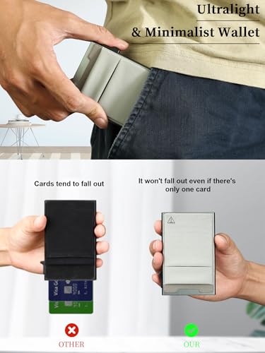 Image of TOYFID Slim Wallet for Men - Pop Up Card Holder Wallet,Minimalist Business Wallet,Credit Card Wallet with Money Pocket,Metal Card Case Wallet,RFID Blocking,Can Hold 6 Credit Cards