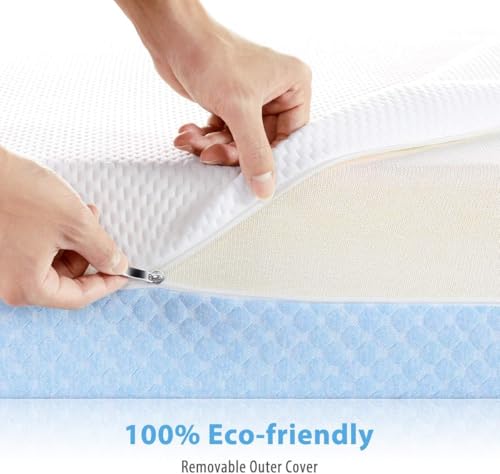 Image of Dourxi Crib Mattress, Dual Sided Comfort Memory Foam Toddler Bed Mattress, Triple-Layer Breathable Premium Baby Mattresses for Infant and Toddler w /Removable Outer Cover - White&Blue