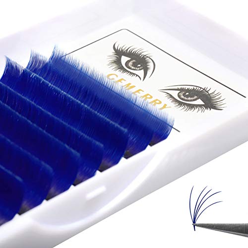 0.07 Blue Easy Fan Volume Lash Extensions GEMERRY C Curl 8-14mm Mixed Tray Color Easy Fanning 3D 4D 5D 6D 8D 10D Eyelash Extensions (0.07-c-mix, blue)
