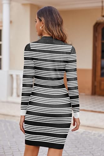 Image of Beyove Women's Colorblock Striped Long Sleeve Cotton Knit Sweater Bodycon Dress XS-XXL