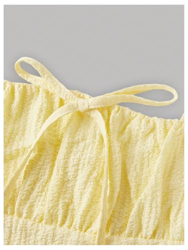 SweatyRocks Girl's Bow Tie Knot Ruched A Line Short Dress Sleeveless Smocked Casual Sundress4