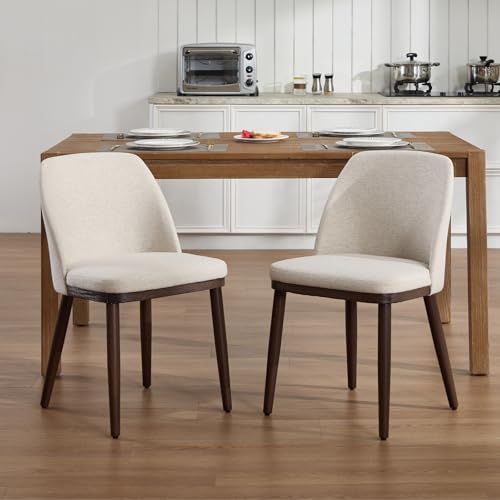 DAYALANE Set di 2 Sedie da Pranzo in Tessuto Sedie da Cucina con Gambe in Legno Sedie Moderne con Schienale Sedie Imbottite per Sala da Pranzo/Cucina/Soggiorno, Beige