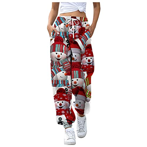Pantalon de Noël ultra doux élastique pour femme rouge pastèque