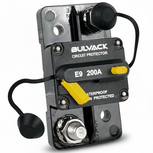 BULVACK E9 3/8 Studs 200 Amp Circuit Breaker with Manual Reset | 12V - 48V DC | Waterproof IP67 Switchable 200A - Extended Surface Mount