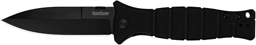 Kershaw XCOM - Navaja de bolsillo de estilo militar; hoja recubierta de óxido negro de 3.6 pulgadas y acero 8Cr13MoV, hoja de punta de lanza,
