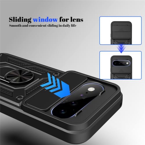 Image of Casodon Shockproof Back Case Cover for Google Pixel 11 Pro 5G, Shockproof Google Pixel 11 Pro Back Cover, Ring Case with Kickstand and Camera Protection Shutter - Black