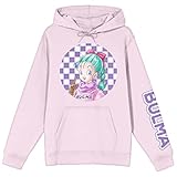 Dragon Ball Z Classic Bulma With Checkered Background Women's Pink Graphic Hoodie-Large