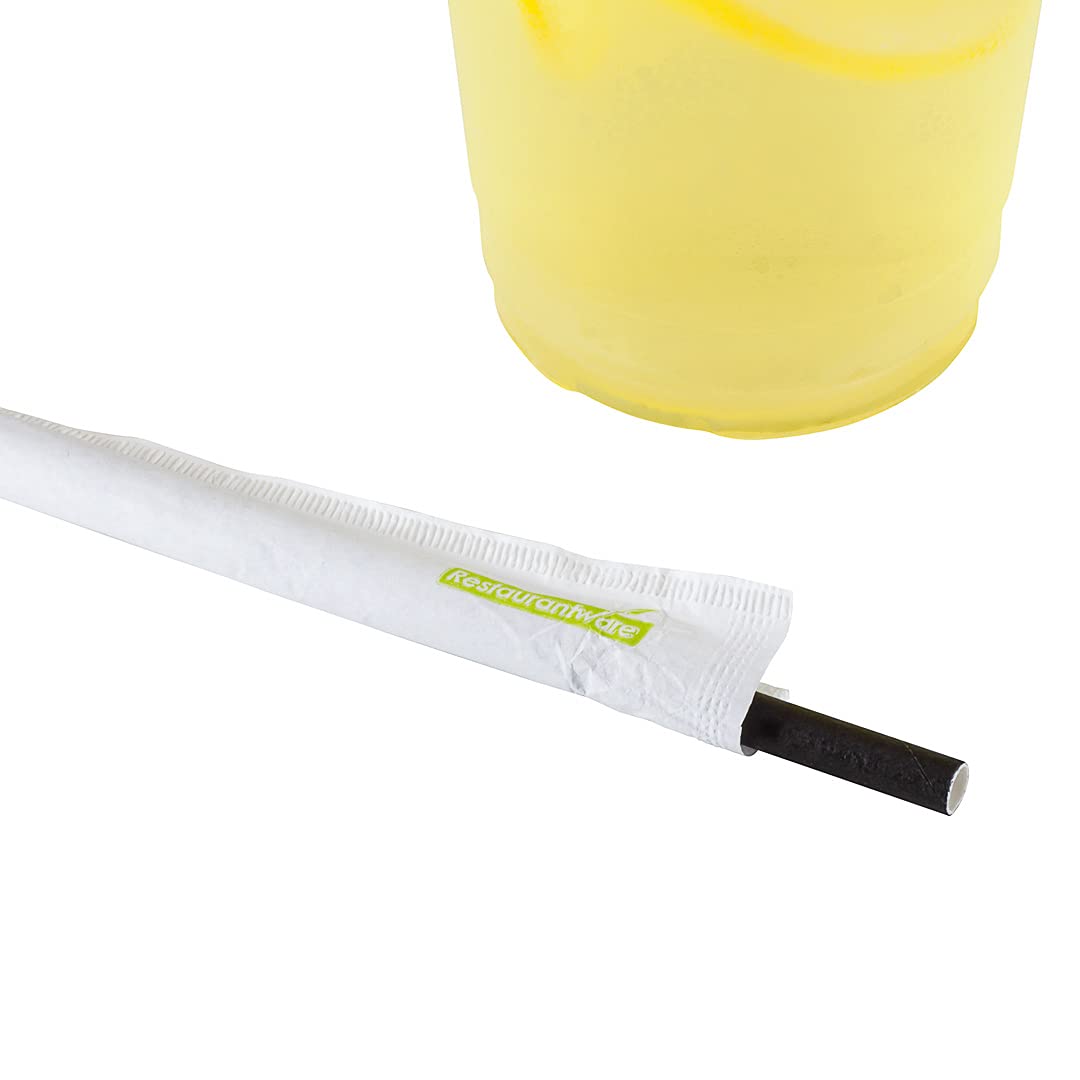 Pajita de papel negro - Envuelta, biodegradable, 6 mm - 7 3/4" x 1/4" x 1/4" - Caja de 1000 unidades - Restaurantware