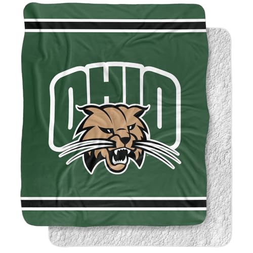 Ohio Univ Blanket, 50"x60" Primary Logo Stripes Sherpa Super Soft Throw