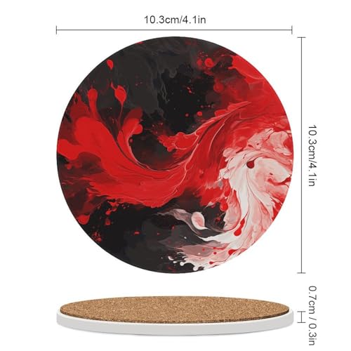 Dessous de verre ronds céramique absorbant décoration table basse liège rouge noir - 3