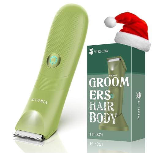 VIKICON Ball Trimmer for Men, Waterproof Groin & Pubic Hair Trimmer for Men w/Light & Ceramic Blade, Manscape Body Groomer Kit, Electric Razor Shavers - No Nicks, Gifts for Him