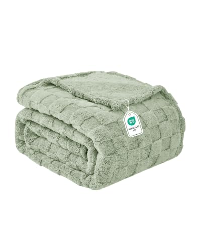 Good Nite Flauschige Fleece-Überwurfdecke, 230 x 270 cm, Salbeigrün – Ansicht 1