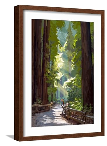 Art.com Wall Art Print Pathway in Forest on Brown Frame by Lantern Press, 17" x 23"