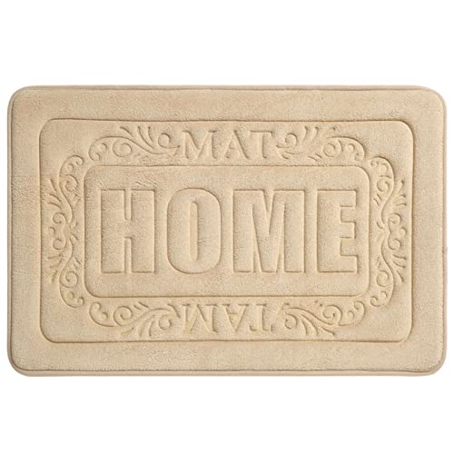 Mousse Mémoire Non-Tapis De Bain Antidérapant Tapis De Sol Super Absorbant Tapis en Molleton De Corail Doux Coussin en Mousse épaisse à Séchage Rapide pour Chambre, Douche-Kaki-45×65cm Cover