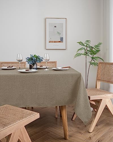 Eachope Burlap Texture Rectangle Table Cloths, 100% Recycled Fabric Farmhouse Tablecloths Washable Faux Linen Tablecloth For Dining Table, Buffet Parties And Camping, 60 X 84 Inch, Taupe #TOP1