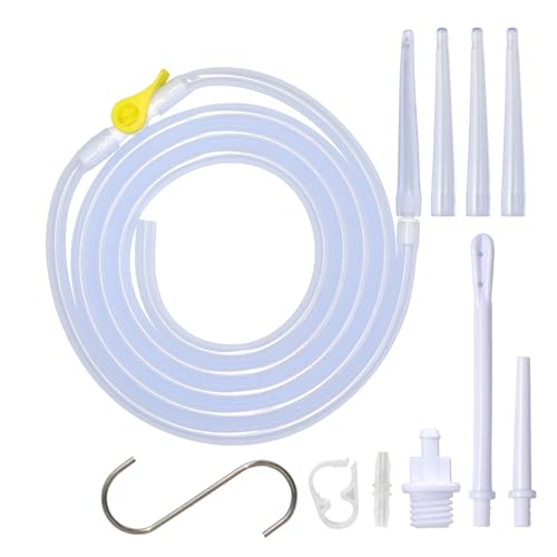 Enema Kit Replacement Part - 6.6ft Silicone Hose With 6 Tips, Controllable Water Flow Valve, Clamp - Colon Cleansing Accessories for Coffee Enema and Douche Bag Kit