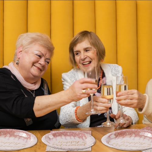 Grencian 96 Pcs Pink Happy Retirement Party Plate And Napkin Set Rose Gold Retirement Party Supplies Gold Plated Diamond Tableware Set Retirement Party Decorations For Women Going Away Party Serves 24 thumb #5
