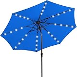 JEAREY 9FT Outdoor Patio Umbrella with Solar Lights, LED Lighted Pool Umbrella with Tilt and Crank, Outdoor Table Umbrellas for Deck, Yard & Market (Royal Blue)