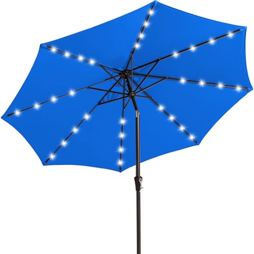 Image of JEAREY 9FT Outdoor Patio Umbrella with Solar Lights, LED Lighted Pool Umbrella with Tilt and Crank, Outdoor Table Umbrellas for Deck, Yard & Market (Royal Blue)