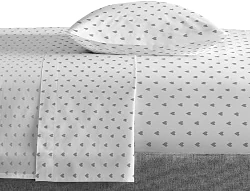 Saturday Park Dark Gray Hearts Twin Sheet Set - 3 Piece 100% Cotton Bedding - Oeko-TEX Certified