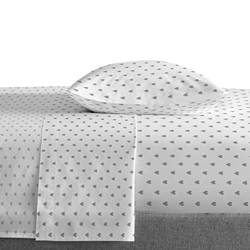 Saturday Park Dark Gray Hearts Twin Sheet Set - 3 Piece 100% Cotton Bedding - Oeko-Tex Certified #TOP5