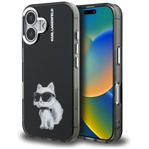 CG MOBILE Karl Lagerfeld IML Aquarelle Choupette & Logo Coque pour iPhone 16 (noir)