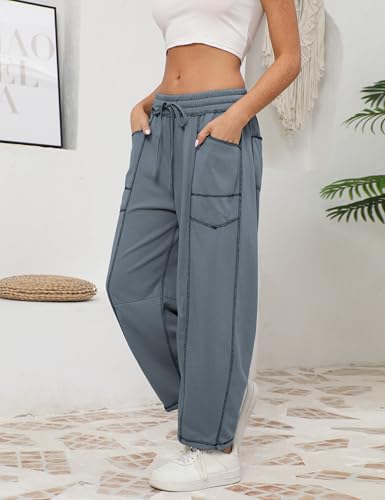 Athlisan Womens Baggy Barrel Pants Wide Leg Lounge Drawstring Sweatpants with Pockets4