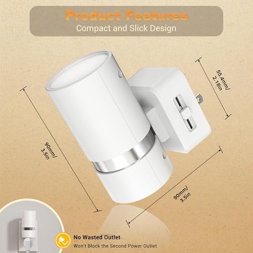 JandCase Night Lights Plug into Wall, Automatic Night Light with Dusk to Dawn, 2 Pack Amber 0-100LM Dimmable Plug in LED Nightlight for Bedroom, Hallway, Stairs — view 4