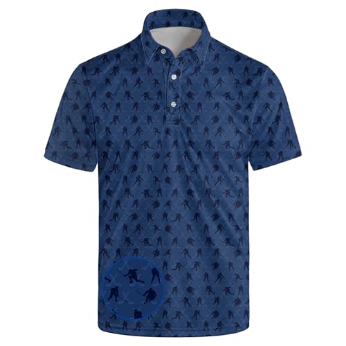 Mens Polo Shirt Hockey Funny Golf Polo Shirts for Men Moisture Wicking Quick-Dry Short Sleeve Polo Shirts Golf Gifts
