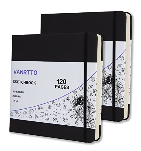 Vanrtto Hardcover Square Sketch Book, Mixed Media Sketchbook 8x8 in 2 Pack