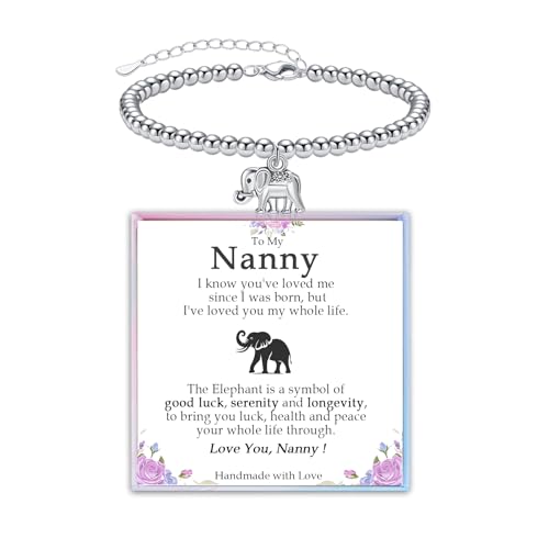 YBISNAIRE Mothers Day Gifts for Nanny Nan Gifts, Elephant Bead Nanny Bracelet Birthday Gift Ideal from Grandchildren, Motivational Get Well Soon Bracelet Gift for Grandma Christmas Mothers Day