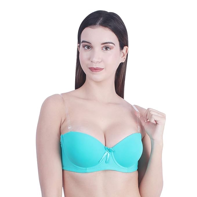 Image of Women's Balconette Bra Transparent Strapless Backless Invisible Clear Back Underwire Pushup Padded Bra Cups Demi