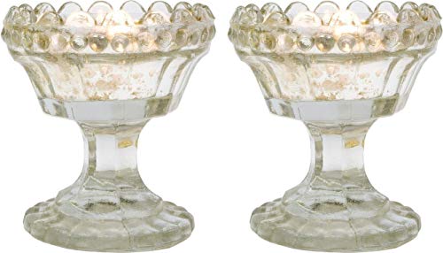 Luna Bazaar 2 Pack | Vintage Mercury Glass Candle Holder (3-Inch, Charlene Chalice Design, Silver) - for Use with Tea Lights - for Home Decor, Parties, and Wedding Decorations