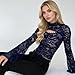 Lingerie Tops for Women Flare Long Sleeve Crew Neck Cutout Slim Fit See Through Exotic Lace Shirts (Blue, L)