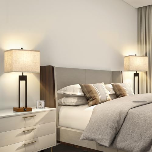 GyroVu Extra Large 25.5'' Set of 2 Modern Bedroom Table Lamps with USB C+A Ports, Color Changeable, Brown Night Stand Lamps for Bedside, Guest Room, Office, Reading by GyroVu - Used condition - Image 8