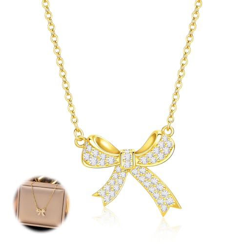 Schleifen Kette,Schleifen Sachen,Kette mit Schleife,Clean Girl Stuff Schmuck,Stockholm Style Ketten Schmetterling,Bow Necklace Gold Anhänger-Schleifein für Damen,Mädchen und Teenager Schönes Geschenk