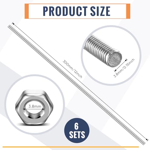 Leifide GC-LEIFIDE-5348 6 Sets 8/32 Inch 4Mm Threaded Rod With Hex Nuts 4Mm Stainless Steel Threads Studs Rods 4Mm Stainless Steel Fully Threaded Hex Nuts thumb #1