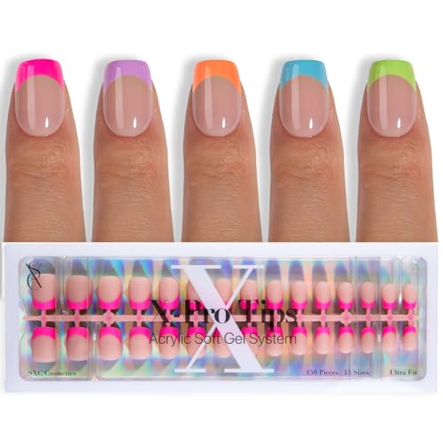 SXC Cosmetics X-Pro Tips French Tip Press On Nails - Bright Pastel Glow in the Dark Series (GLOW113-XS Square)