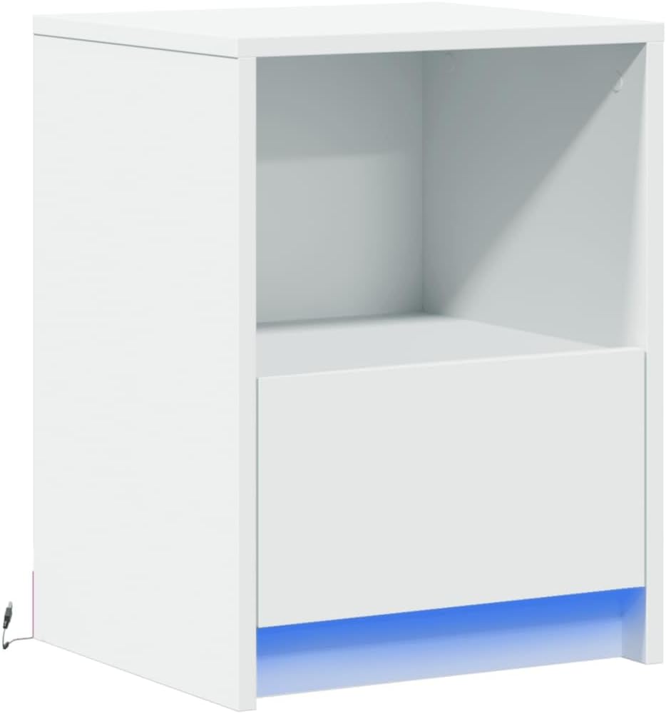 Пеш view of the vidaXL Modern White Bedside Cabinet with RGB LED Lights