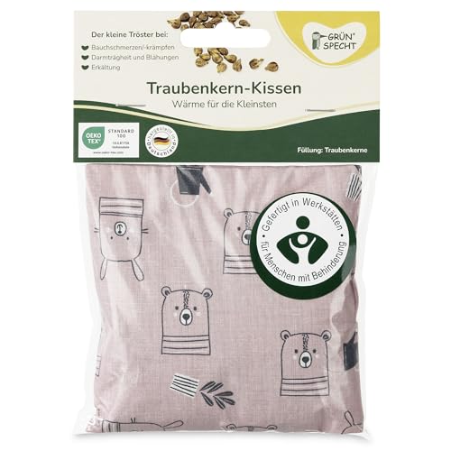 GRÜNSPECHT Traubenkern-Kissen 12x12cm, Wärmekissen für Babys & Kleinkinder, bei Blähungen & Bauchschmerzen
