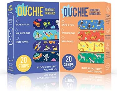 Ouchie Non-Toxic Printed Bandages Double Combo (40 Pack) - Space Blue & Orange