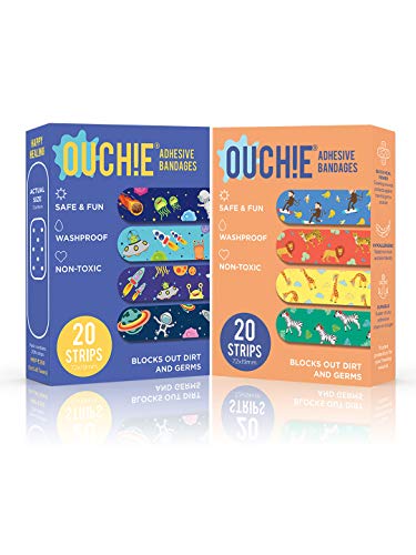 Image of Ouchie Non-Toxic Printed Bandages Double Combo (40 Pack) - Space Blue & Orange