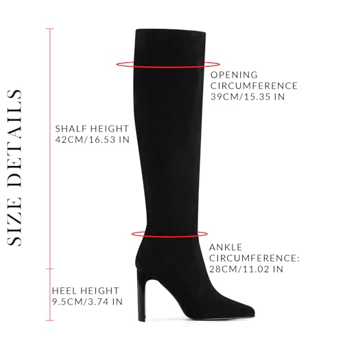 VOMIRA Knee High Boots Women Chunky Heel Square Toe Black Boots for Women High Heel Side Zipper Dress Long Boots Stretch Leather Tall Boots2