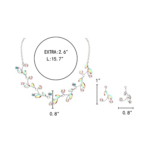 Elequeen Women's Gorgeous Rhinestone Crystal Marquise-Cut Pear Shape Floral Necklace Earrings Jewelry Set For Wedding Bridal Party Iridescent Clear Ab Silver-Tone #TOP3