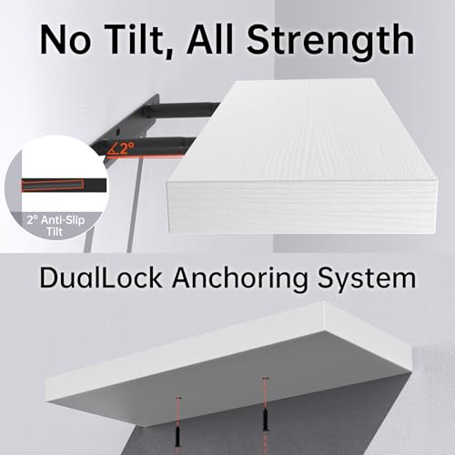 image for BAYKA White Floating Shelves for Wall – Rustic Wood Wall Shelves wit