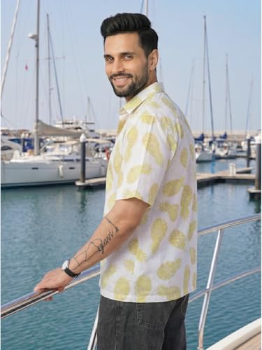 Image of BROWN CULTURE Men Relaxed Fit Shirt | Cotton Blend Oversized Casual Shirts for Men | Loose Fit Printed Half Sleeve Fashion Shirts | Stylish Graphic Printed Everyday Streetwear Top