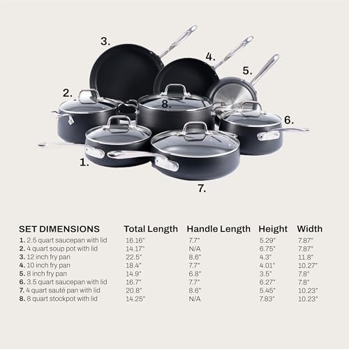 Image of All-Clad HA1 Expert Nonstick, 13-Piece Pots & Pans Set, Induction Ready | Complete nonstick cookware set, Scratch-Resistant Exterior, Dishwasher safe, Oven Safe up to 500F