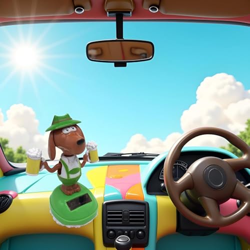 Kryoflare Solar Powered Dancing Beer Dog Ornament, Swinging Animated Bobble Head Figure Ornaments, Dashboard Doll for Car Decor